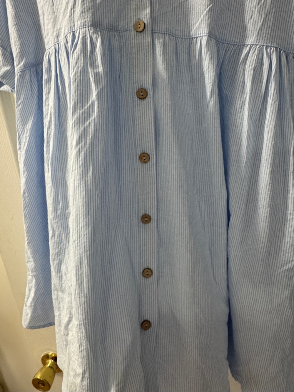 easel Light Blue & White Striped Button-Front Babydoll Tunic - Picture 3 of 8